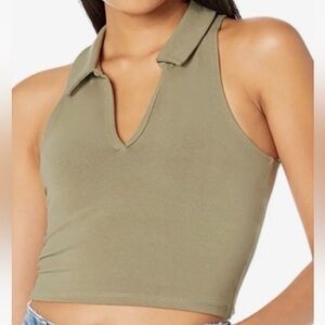 NWT Abercrombie & Fitch Olive Collared Crop Top